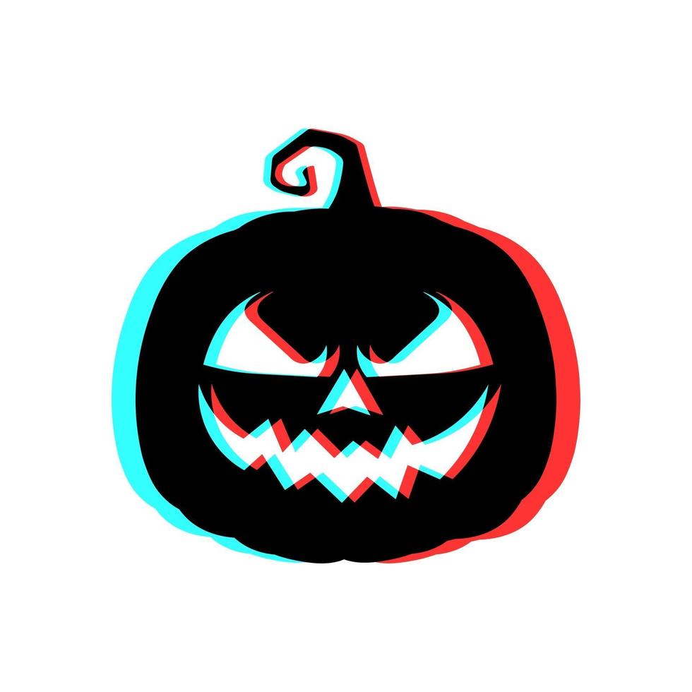 zucca spaventosa di halloween con effetto 3d e colori blu e rosso vettore