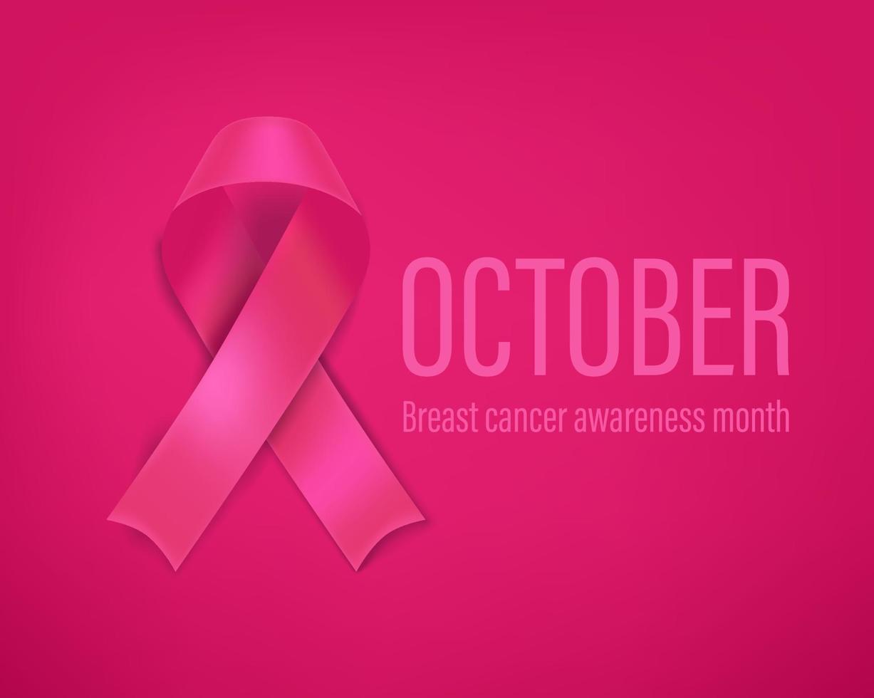 mese di sensibilizzazione sul cancro al seno. striscione con nastro di seta rosa vettore