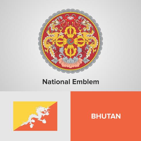 Bhutan National Emblem, mappa e bandiera vettore