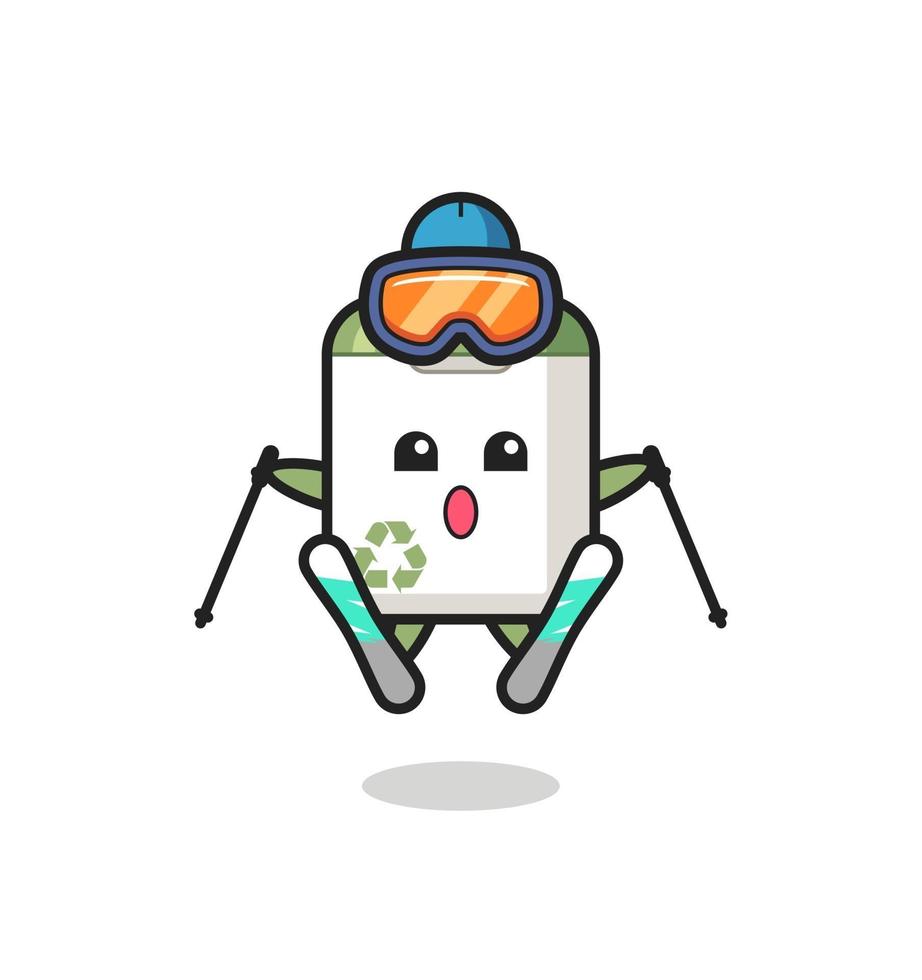 personaggio mascotte del cestino come giocatore di sci vettore