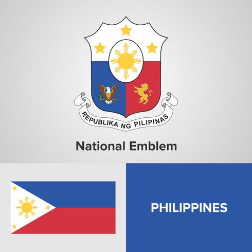 Emblema nazionale Filippine, mappa e bandiera vettore