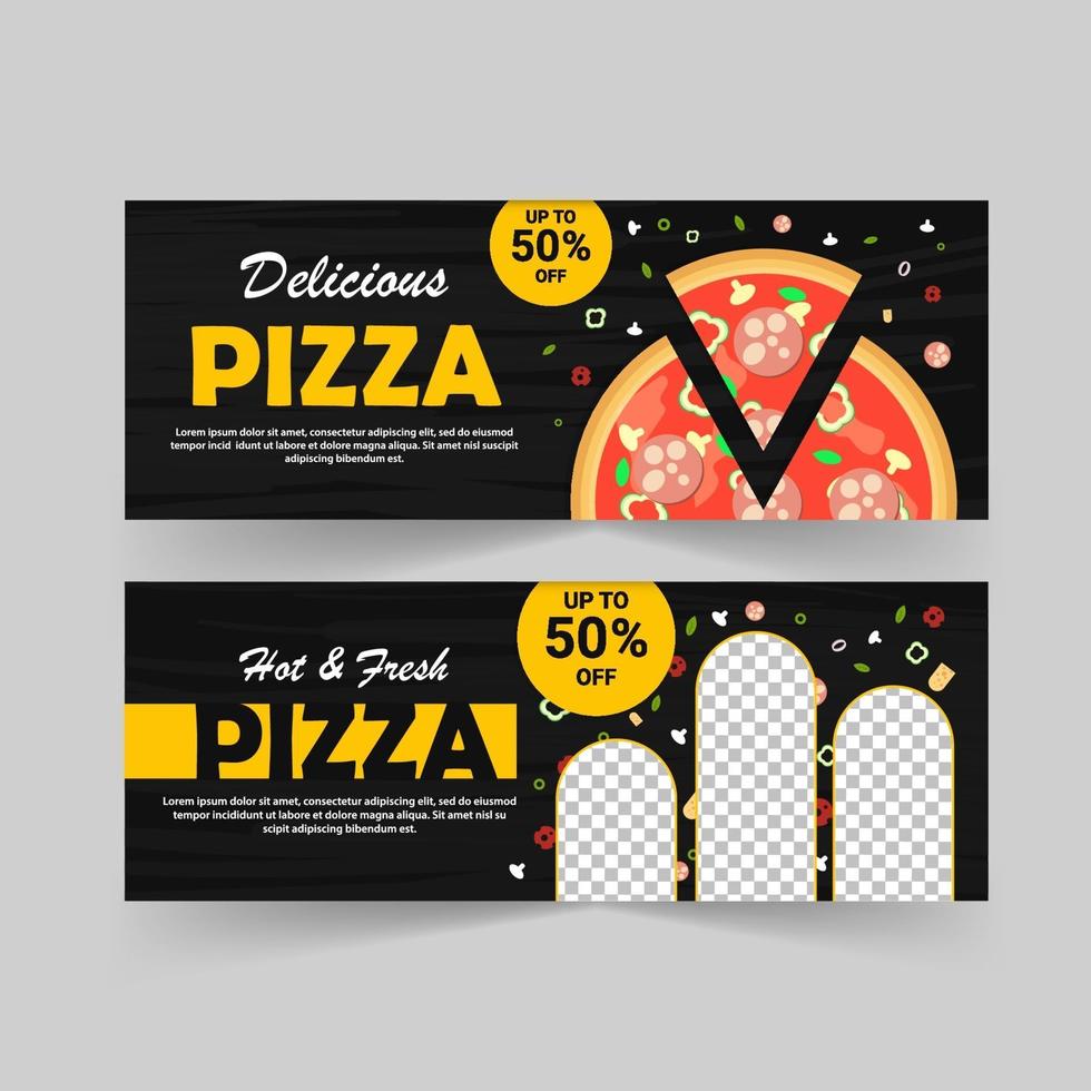 modello di banner promozionale per la pubblicità della pizza. vettore