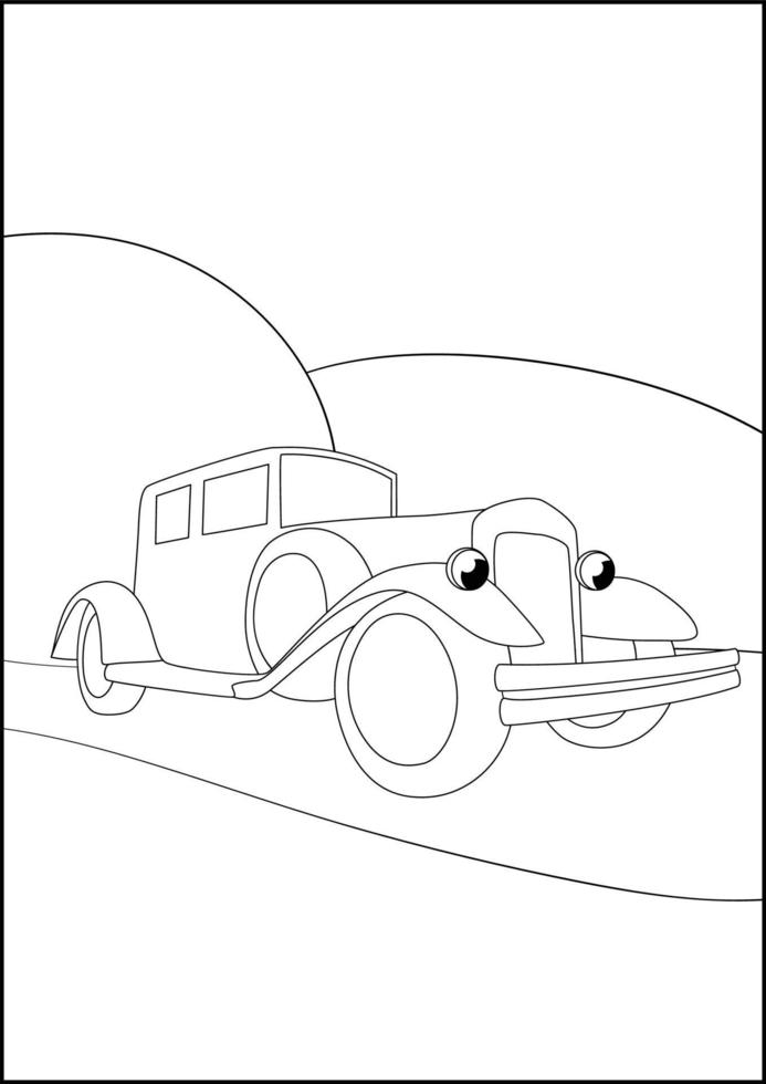 Disegni da colorare di auto retrò, semplici pagine da colorare di automobili per bambini. vettore