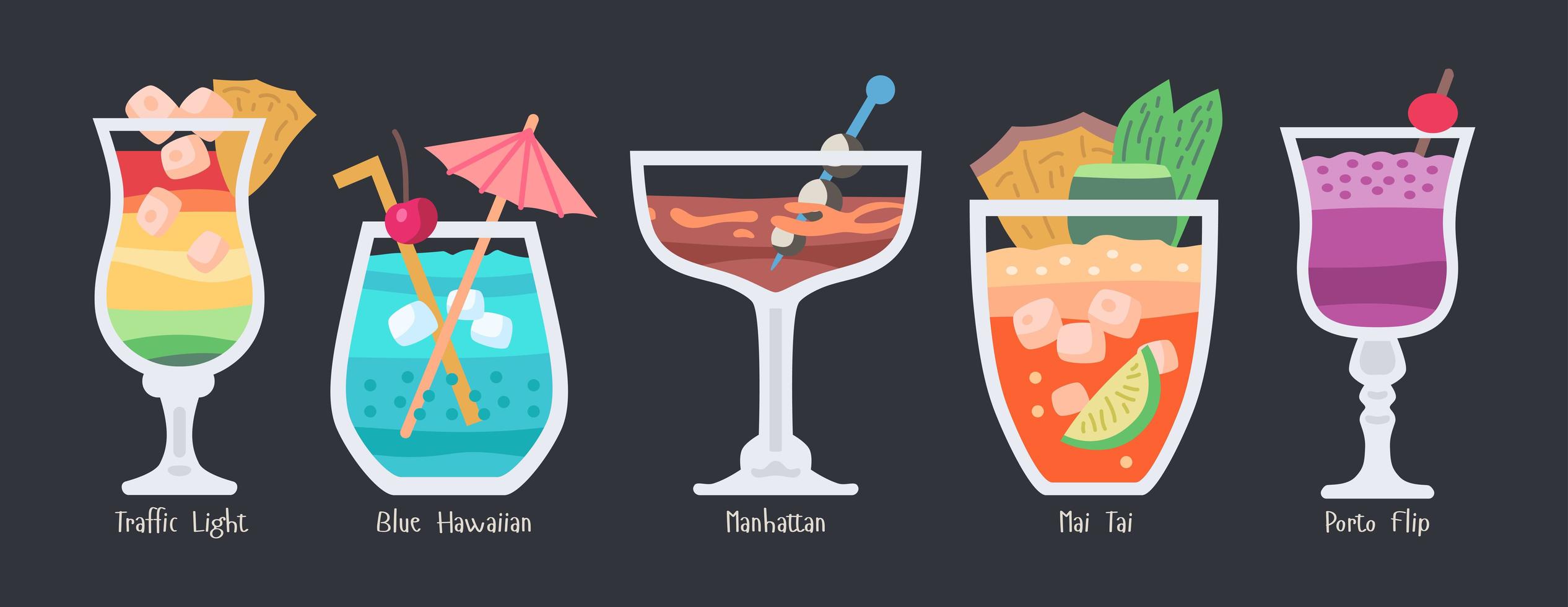 set di cocktail di frutta alcolica. drink da festa in spiaggia vettore