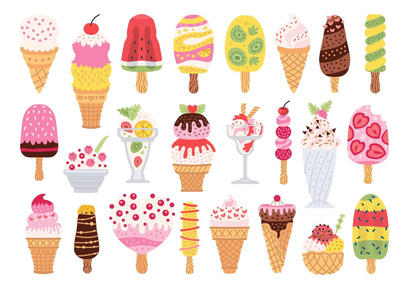 set di diversi tipi di gelato vettore