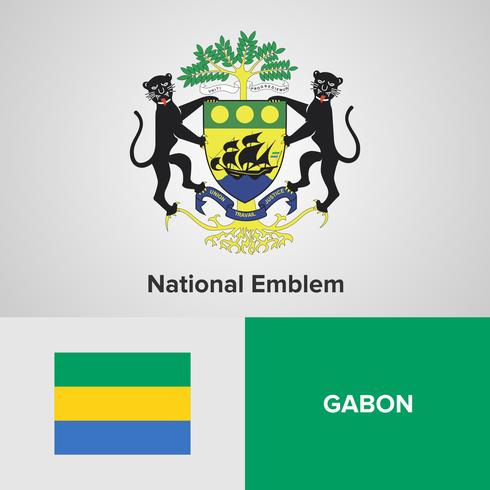 Gabon National Emblem, Mappa e bandiera vettore