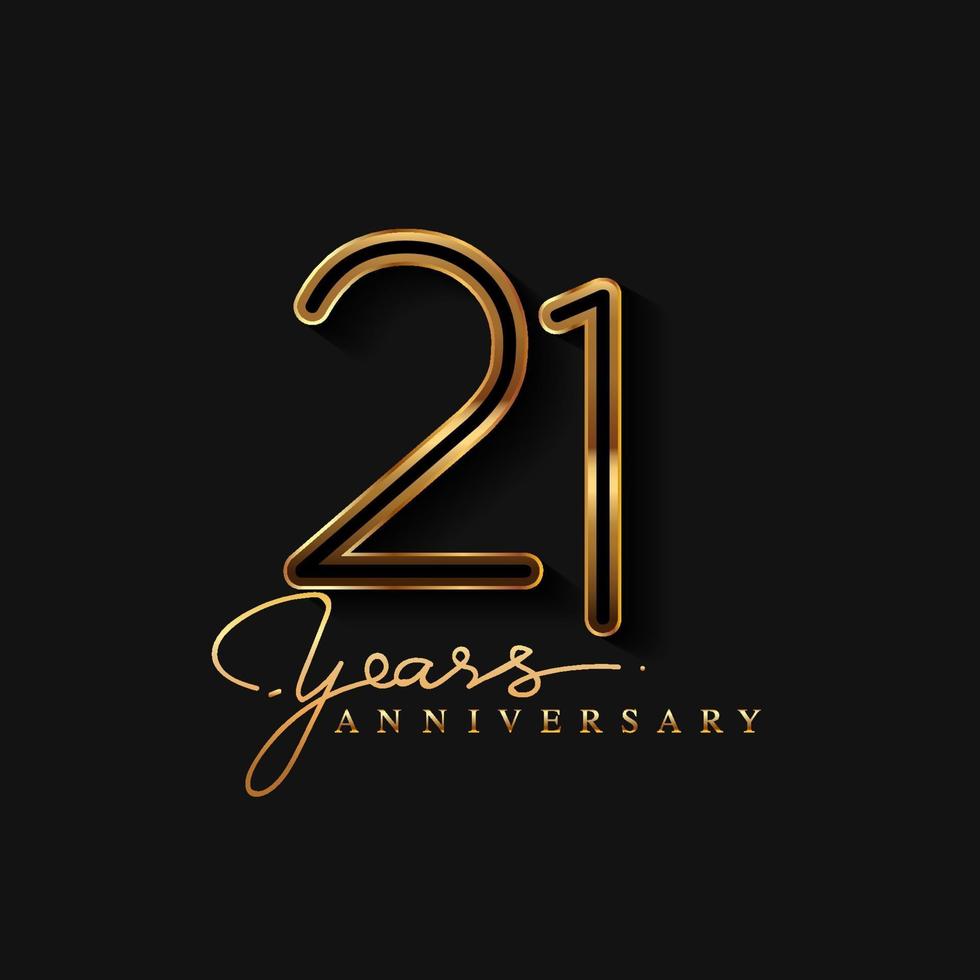 Logo dell'anniversario di 21 anni di colore dorato isolato su sfondo nero vettore