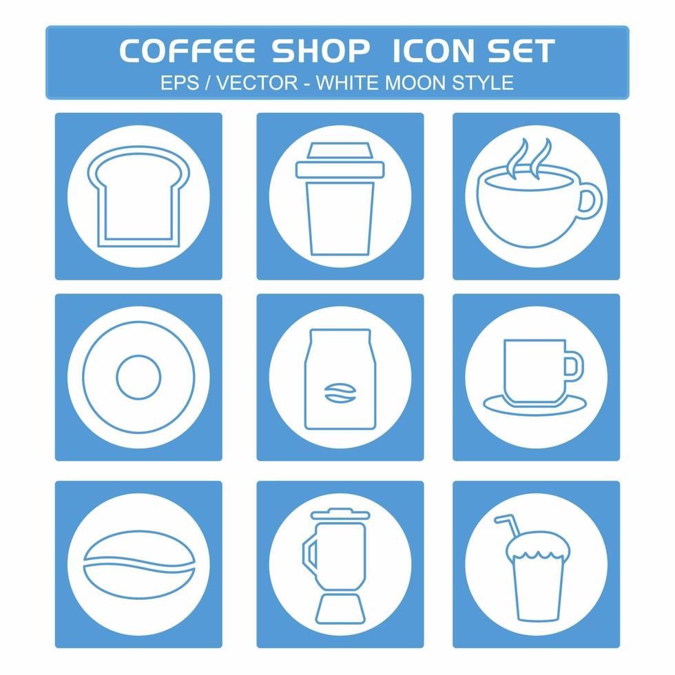 impostare l'icona vettore della caffetteria - stile luna bianca