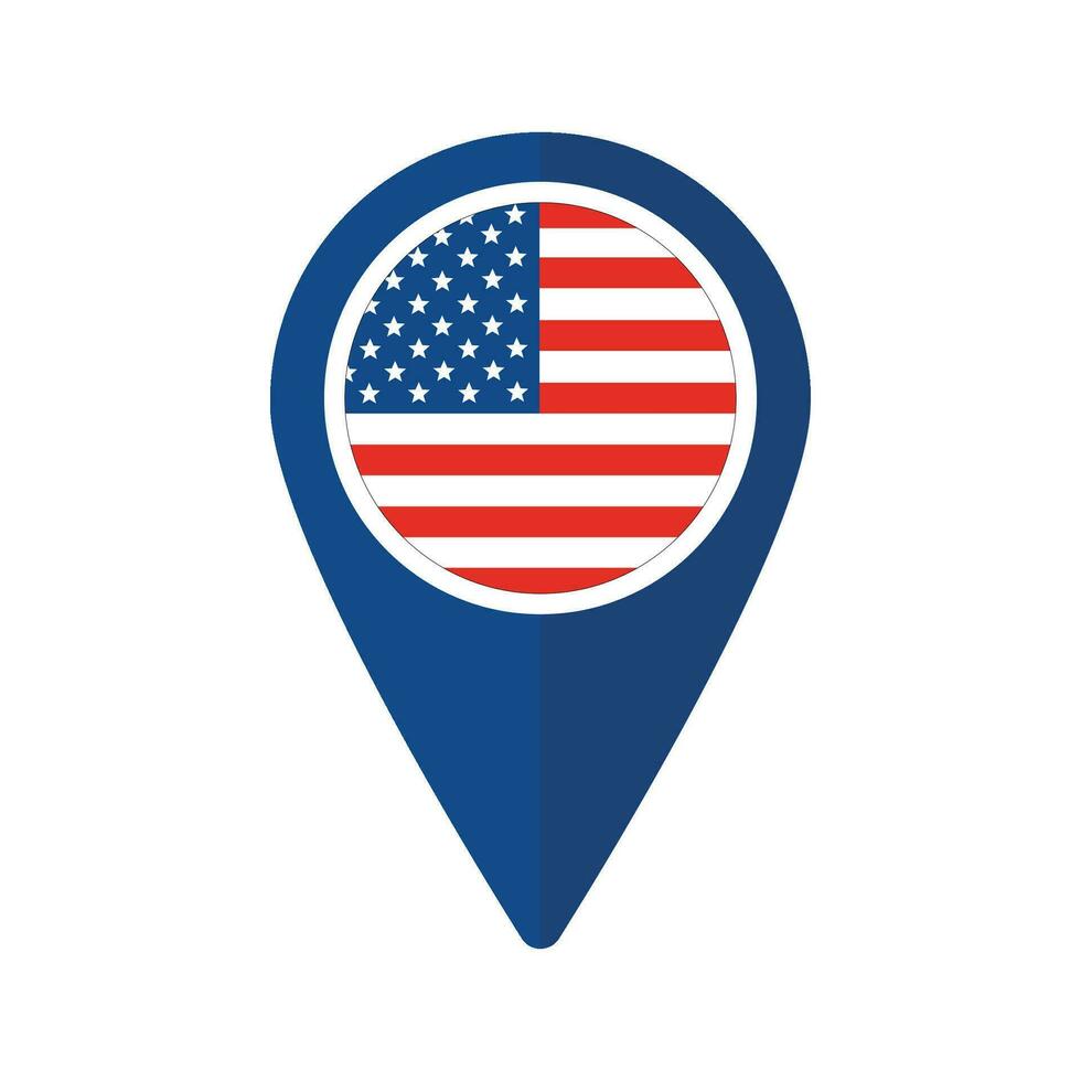 America bandiera su carta geografica marcatore icona isolato vettore