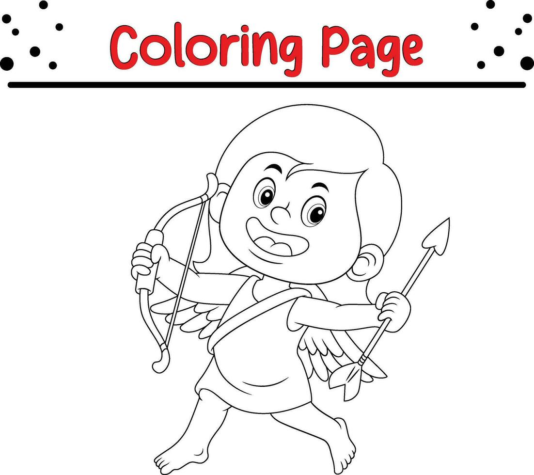 carino Cupido Tenere amore arco freccia colorazione pagina per bambini. vettore illustrazione colorazione libro.