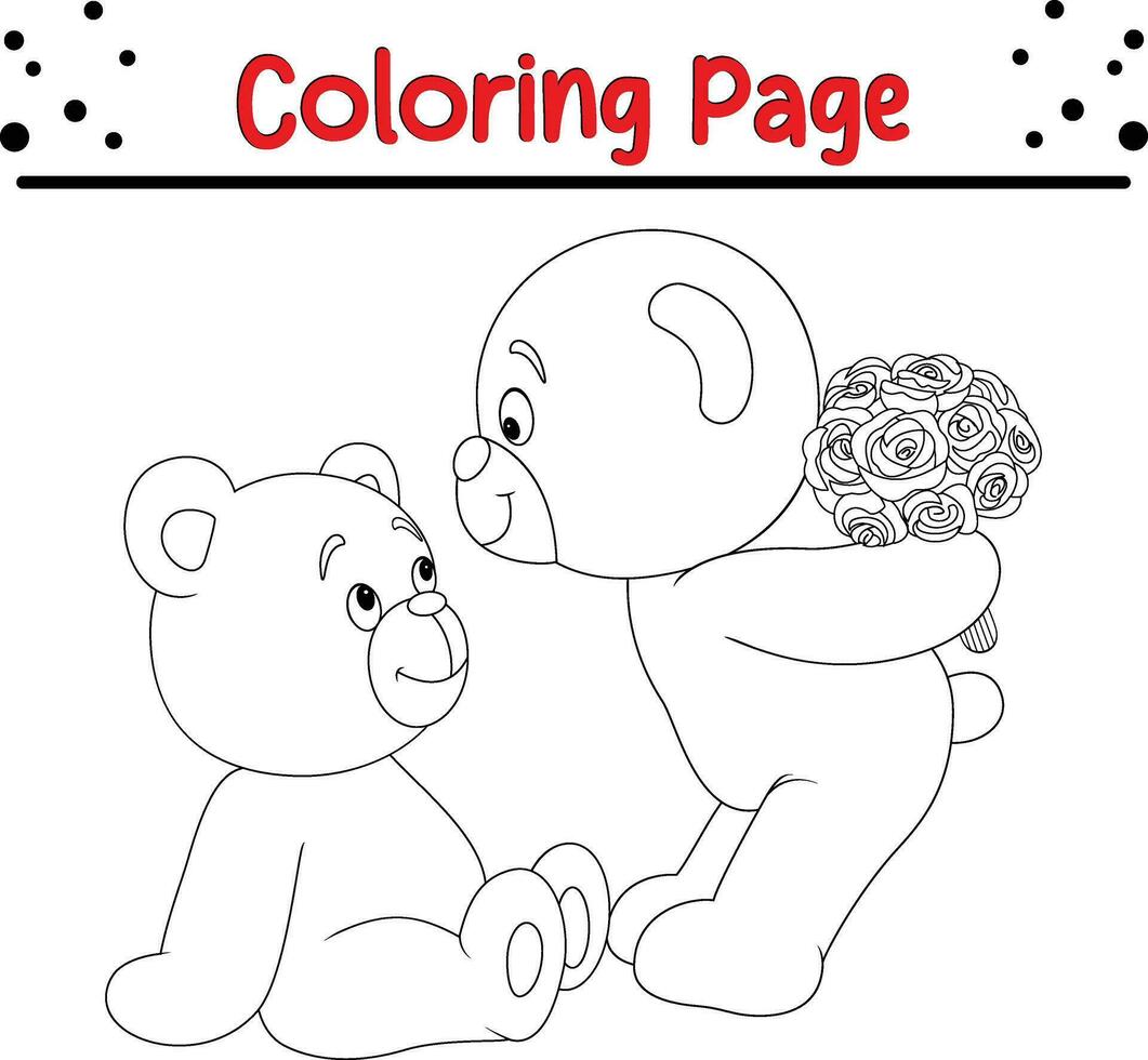 cartone animato romantico coppia orsacchiotto orso colorazione pagina vettore illustrazione