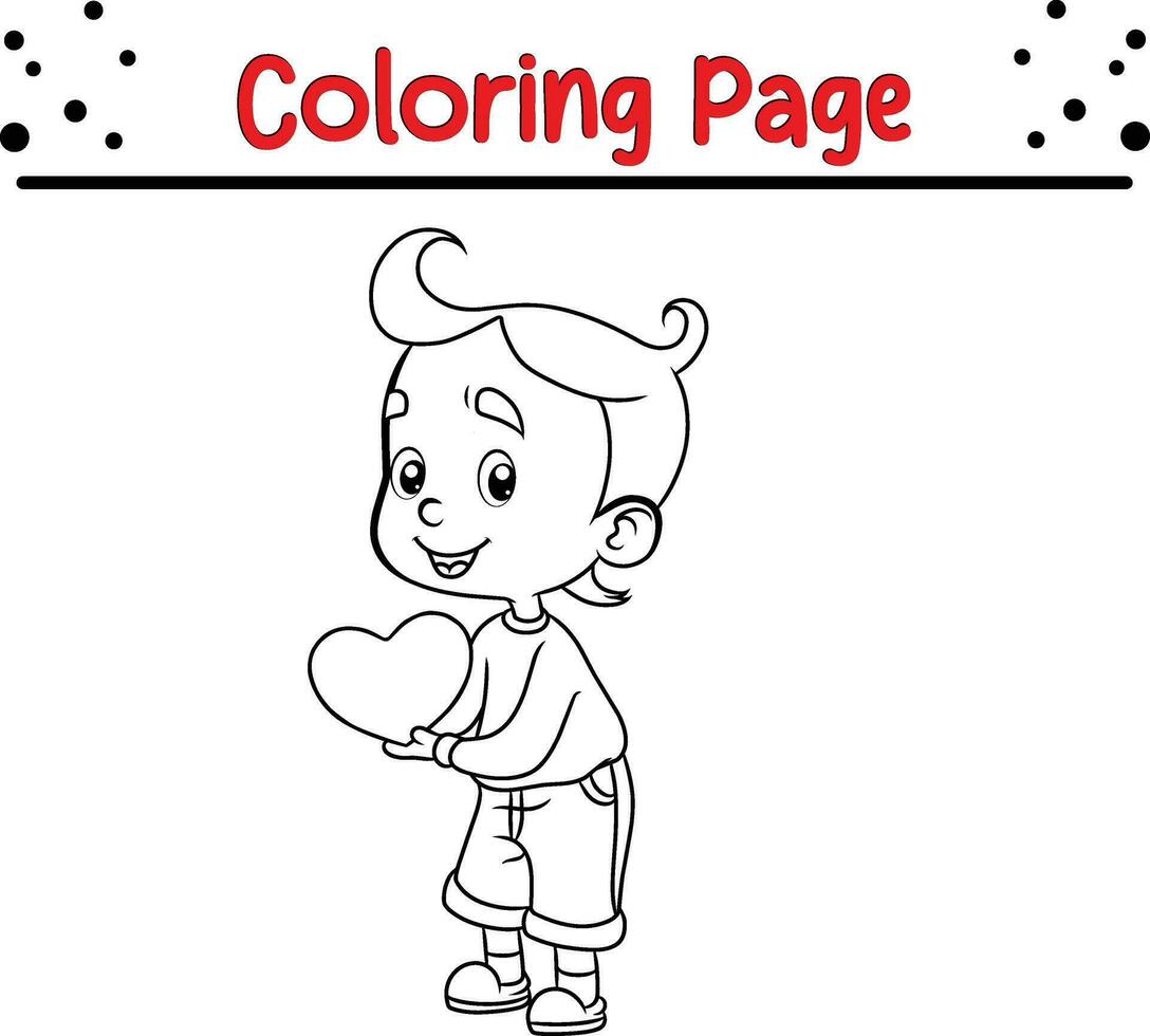 carino ragazzo Tenere amore cuore colorazione pagina per bambini. vettore illustrazione colorazione libro.