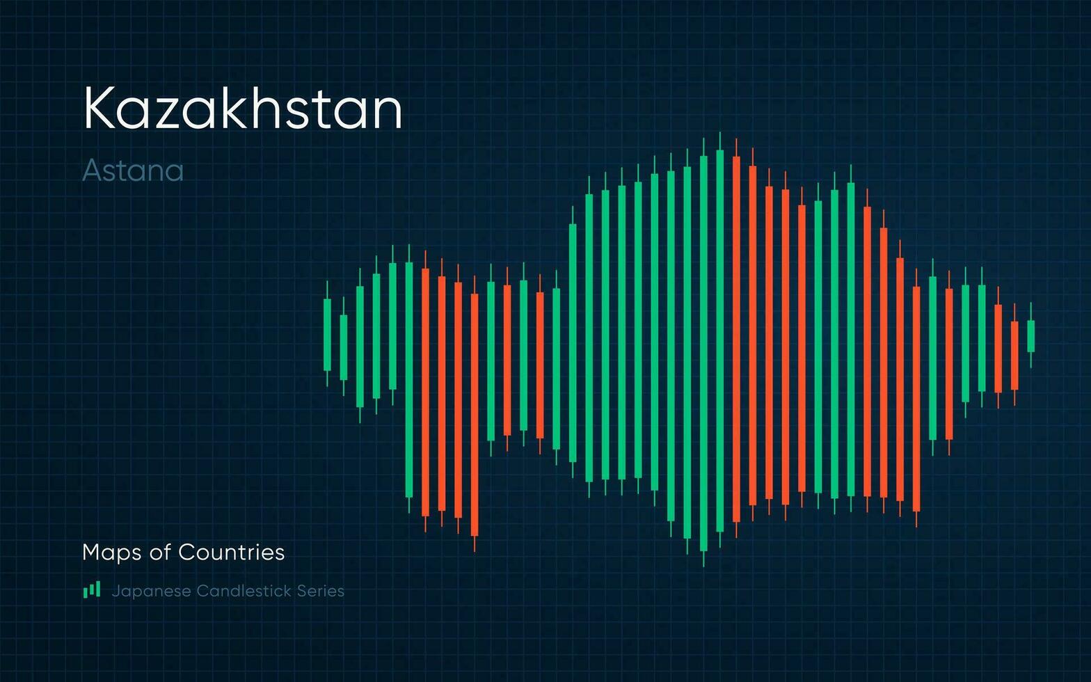 kazakistan, qazaqstan carta geografica è mostrato nel un' grafico con barre e Linee. giapponese candeliere grafico serie vettore