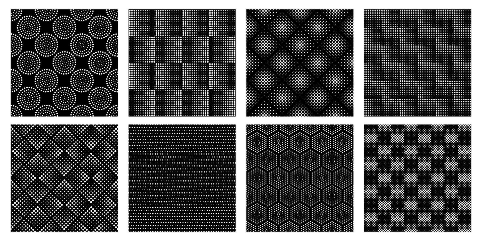 senza soluzione di continuità mezzitoni geometrico modello. tratteggiata struttura, astratto cerchio forme e elegante cerchi modelli vettore impostato