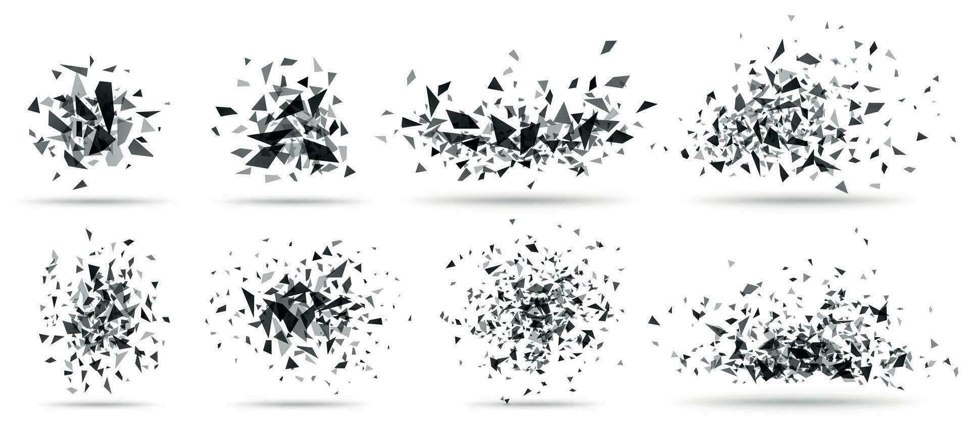 astratto frantumarsi scoppiare. geometrico struttura, buio triangoli scoppia e rotto distrutto detriti vettore impostato