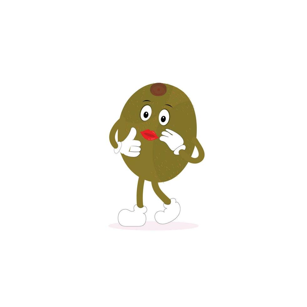 Kiwi frutta sorrisi. carino cartone animato emoticon. emoji icone. Kiwi personaggio con un' freddo viso e occhiali da sole. Perfetto per bambini, merce e etichetta, bandiera promozione vettore