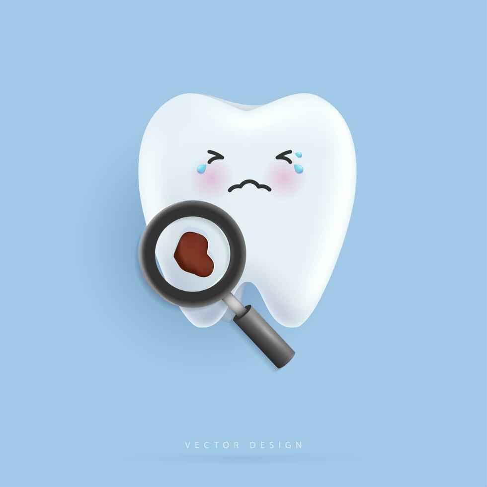 dentale cavità trattamento, cariato dente. dente personaggio per bambini. carino dentista portafortuna per medico app, siti web e Ospedale. vettore design.