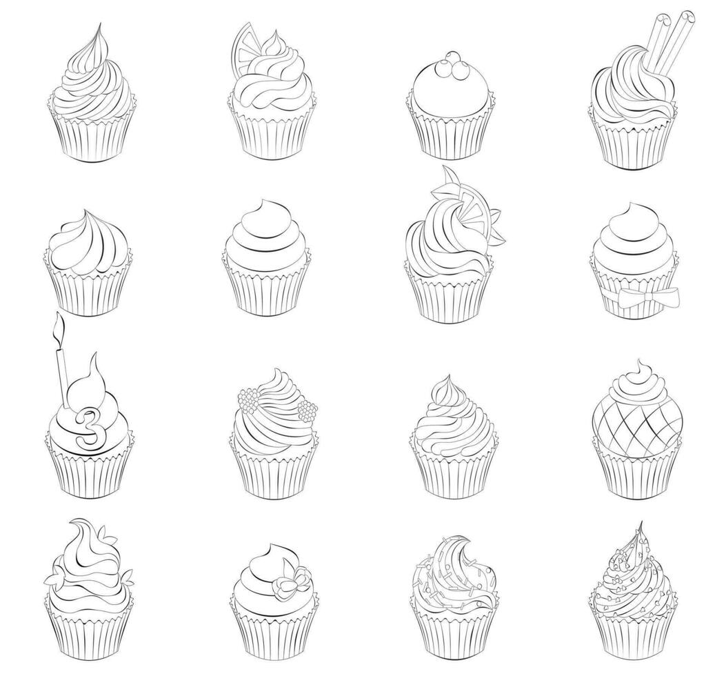 mano disegnato schizzo impostato di cupcakes vettore illustrazione