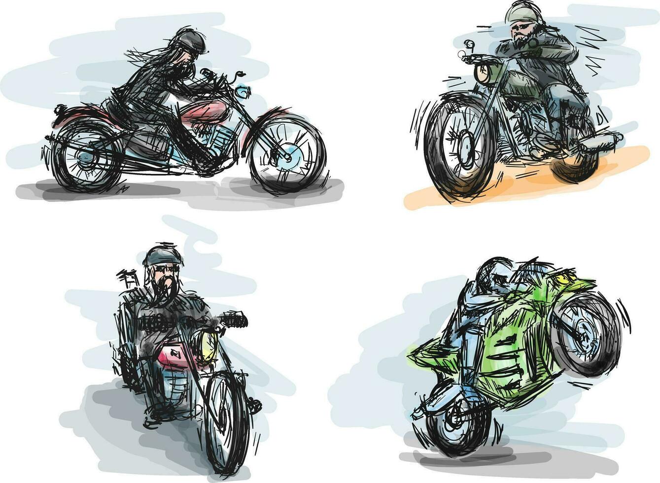 motociclista su motociclo mano disegnato arte impostare. vettore illustrazione per t camicia Stampa.
