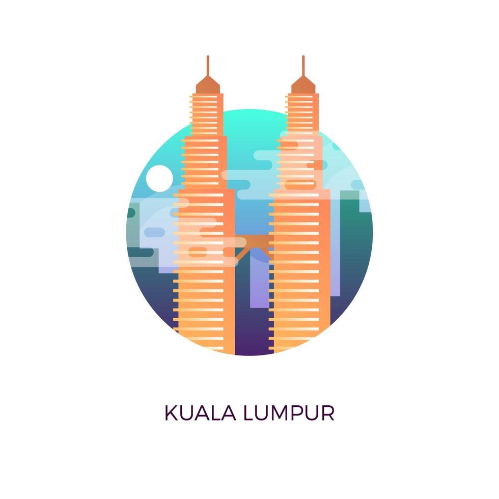 Illustrazione moderna piana di vettore di logo del distintivo di Kuala Lumpur della torre di Petronas della torre piana