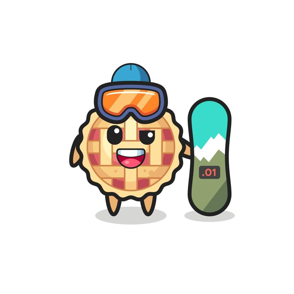 illustrazione del personaggio di torta di mele con stile snowboard vettore