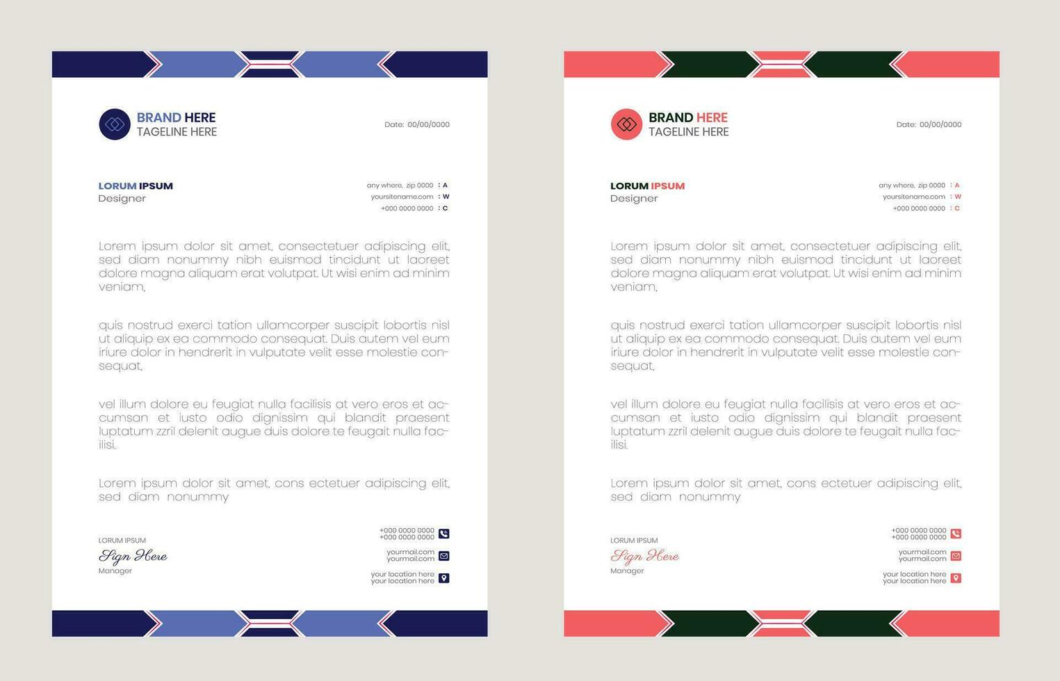 modello di progettazione di carta intestata aziendale moderna con colore giallo, blu, verde e rosso. modello di design creativo moderno della testata della lettera per il tuo progetto. carta intestata, carta intestata, design di carta intestata aziendale. vettore