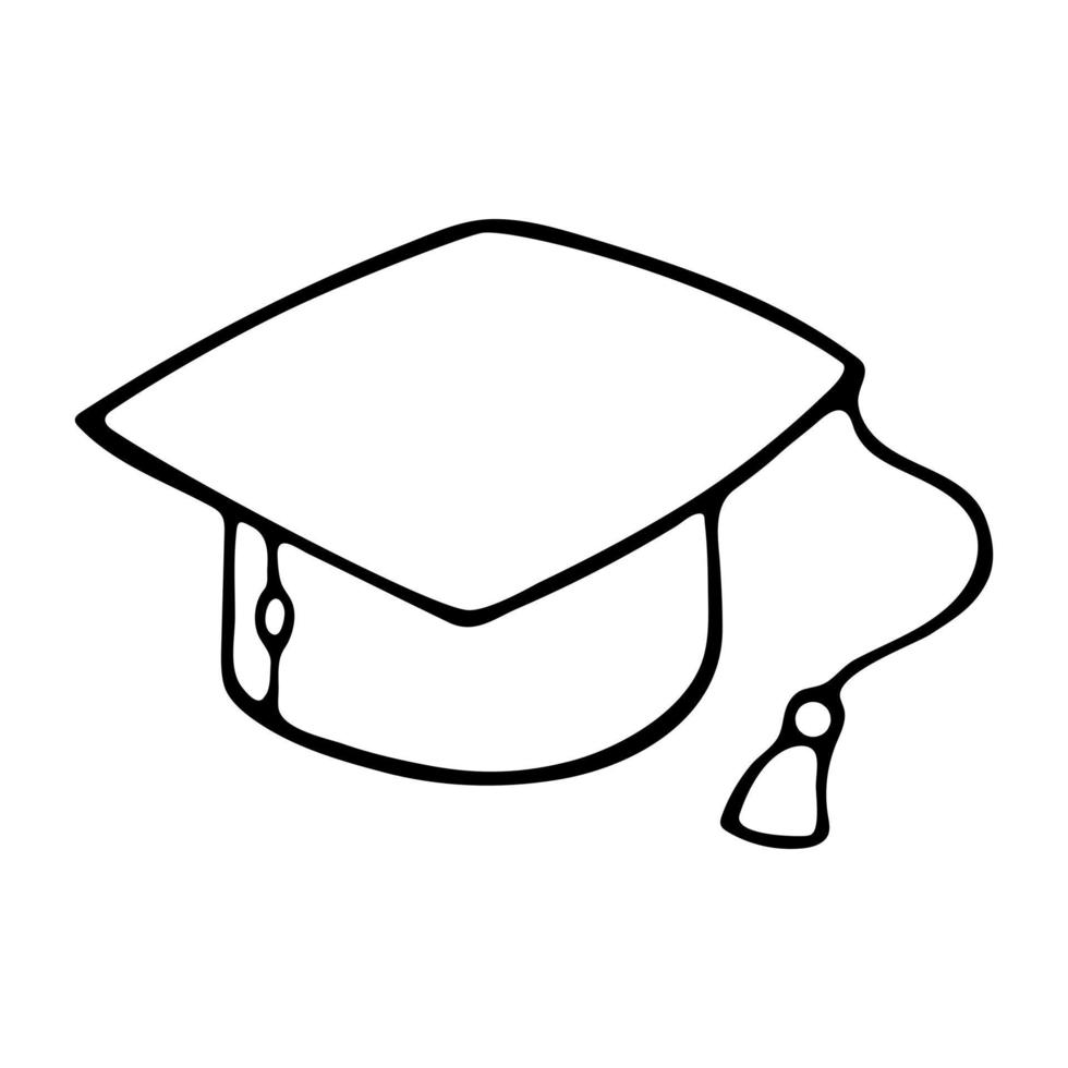 tappo dell'icona di doodle di contorni disegnati a mano laureato. illustrazione vettoriale
