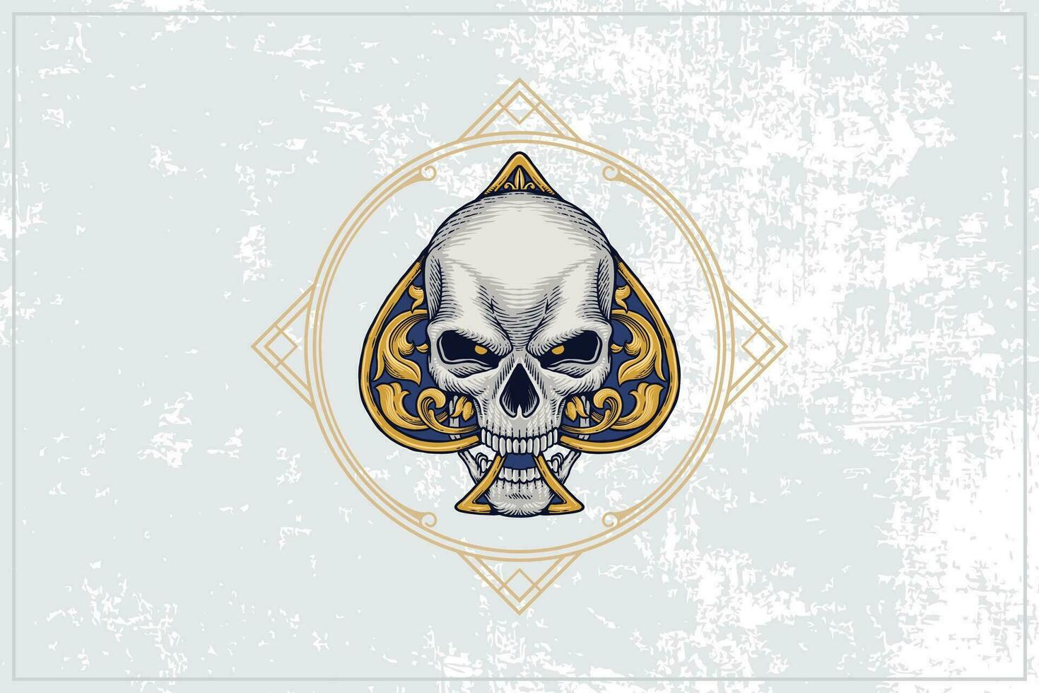 asso di poker carta cranio icona con un' classico e Vintage ▾ blu base vettore