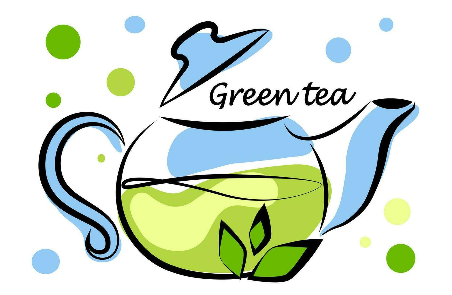 trasparente teiera con verde tè vettore
