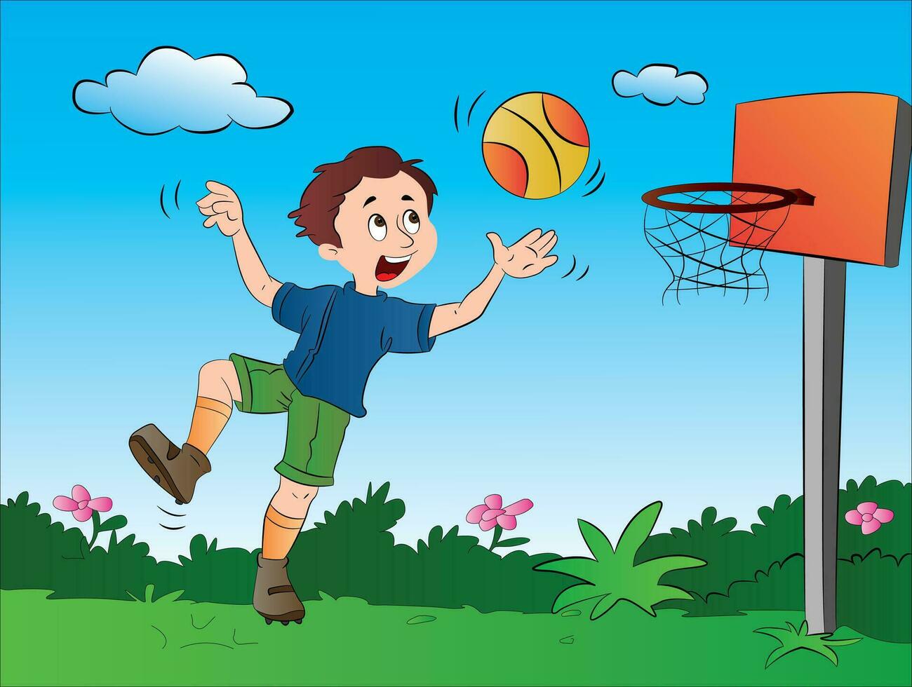 ragazzo giocando pallacanestro, illustrazione vettore