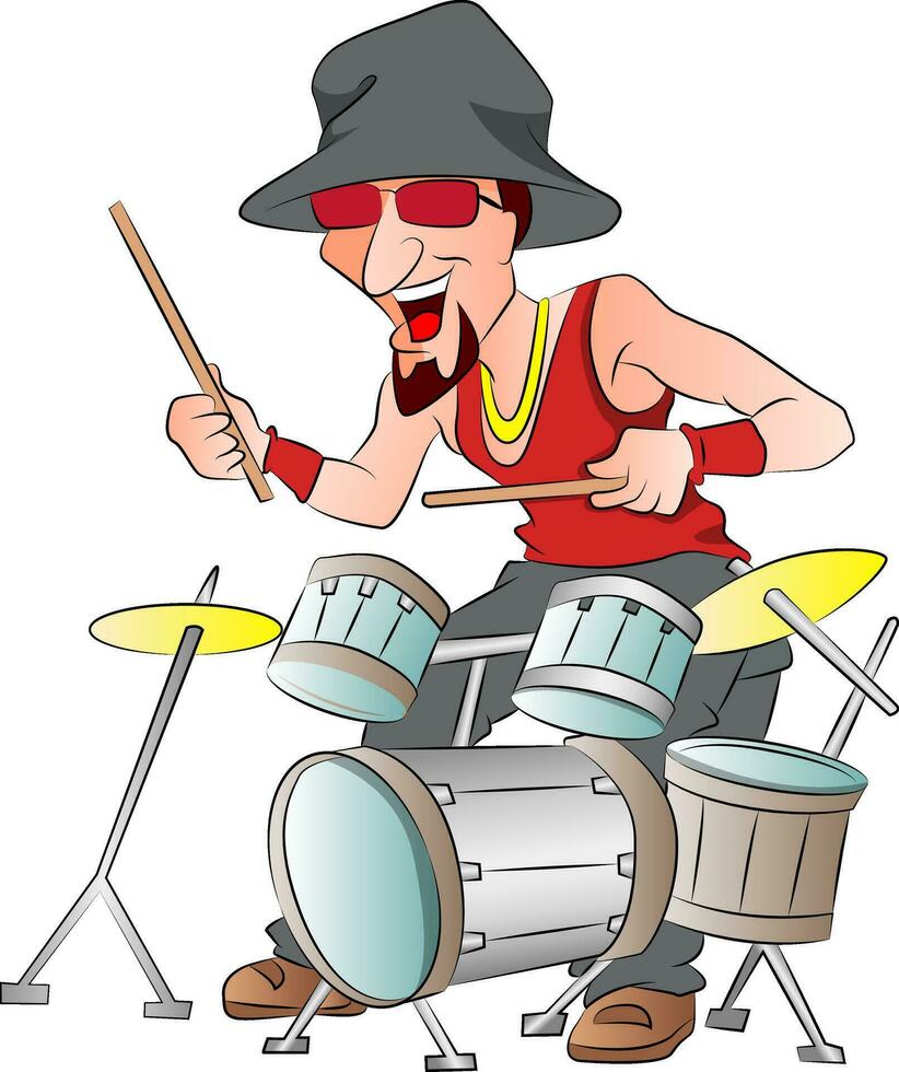 uomo giocando batteria, illustrazione vettore