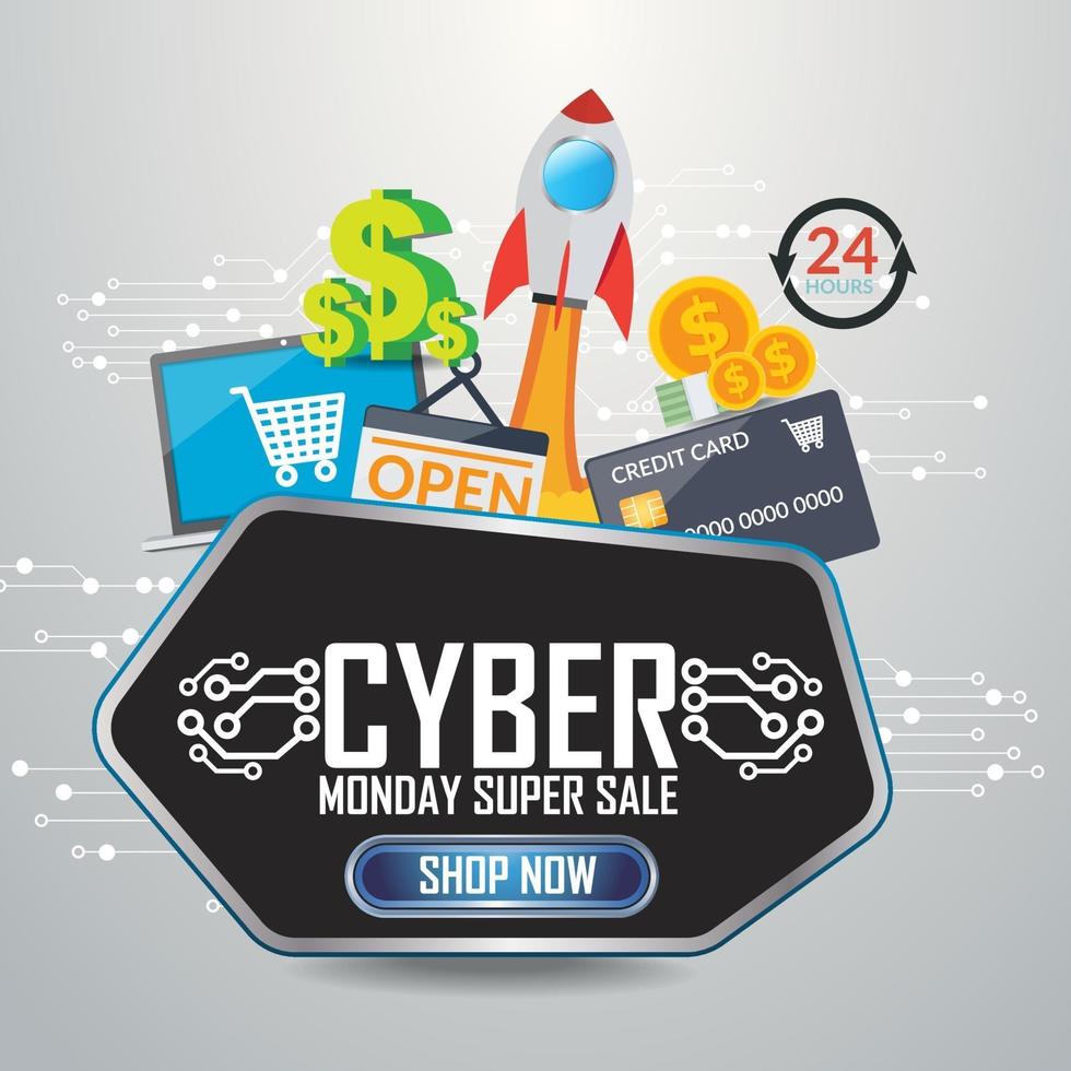 vendita del lunedì cibernetico. banner promozionale vettoriale