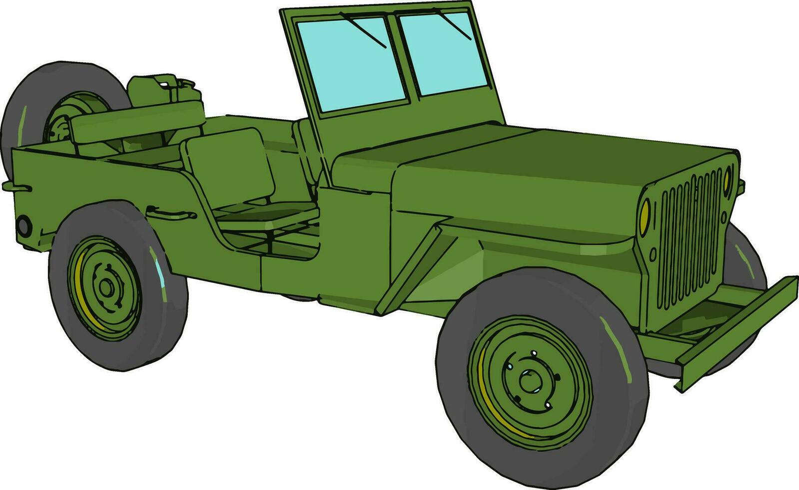 verde militare jeep, illustrazione, vettore su bianca sfondo.
