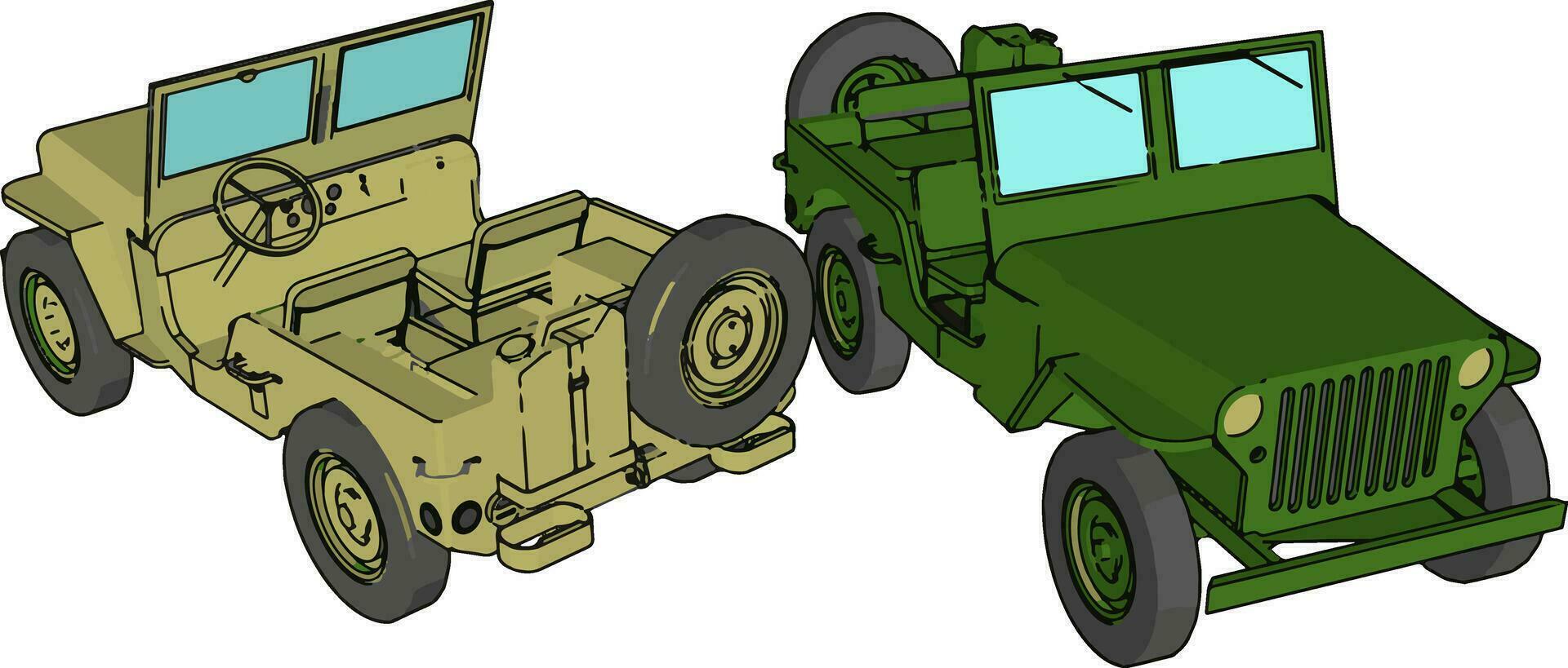 verde militare jeep, illustrazione, vettore su bianca sfondo.