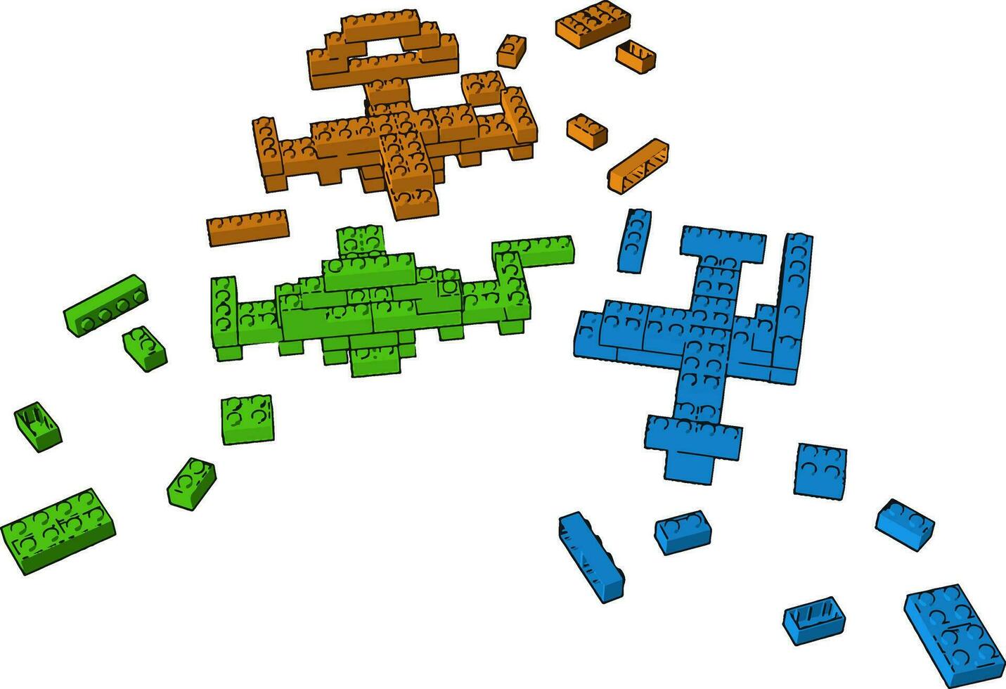 tre diverso colorato blocchi giocattolo vettore o colore illustrazione