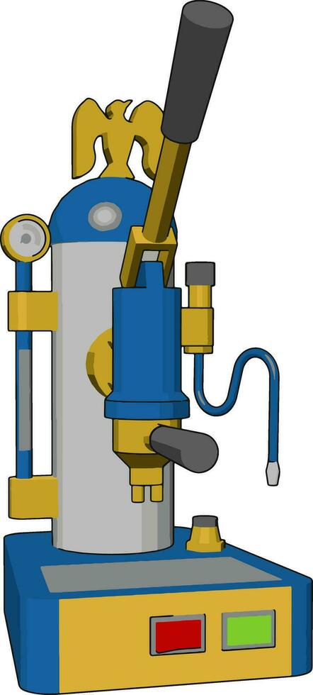 3d vettore illustrazione di un' blu e giallo caffè creatore bianca sfondo