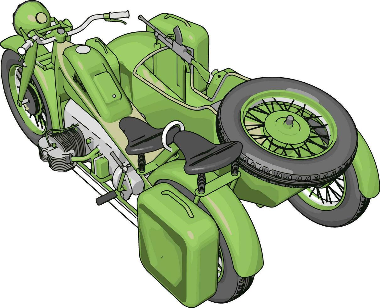 3d vettore illustrazione su bianca sfondo di un' militare motociclo con sidecar