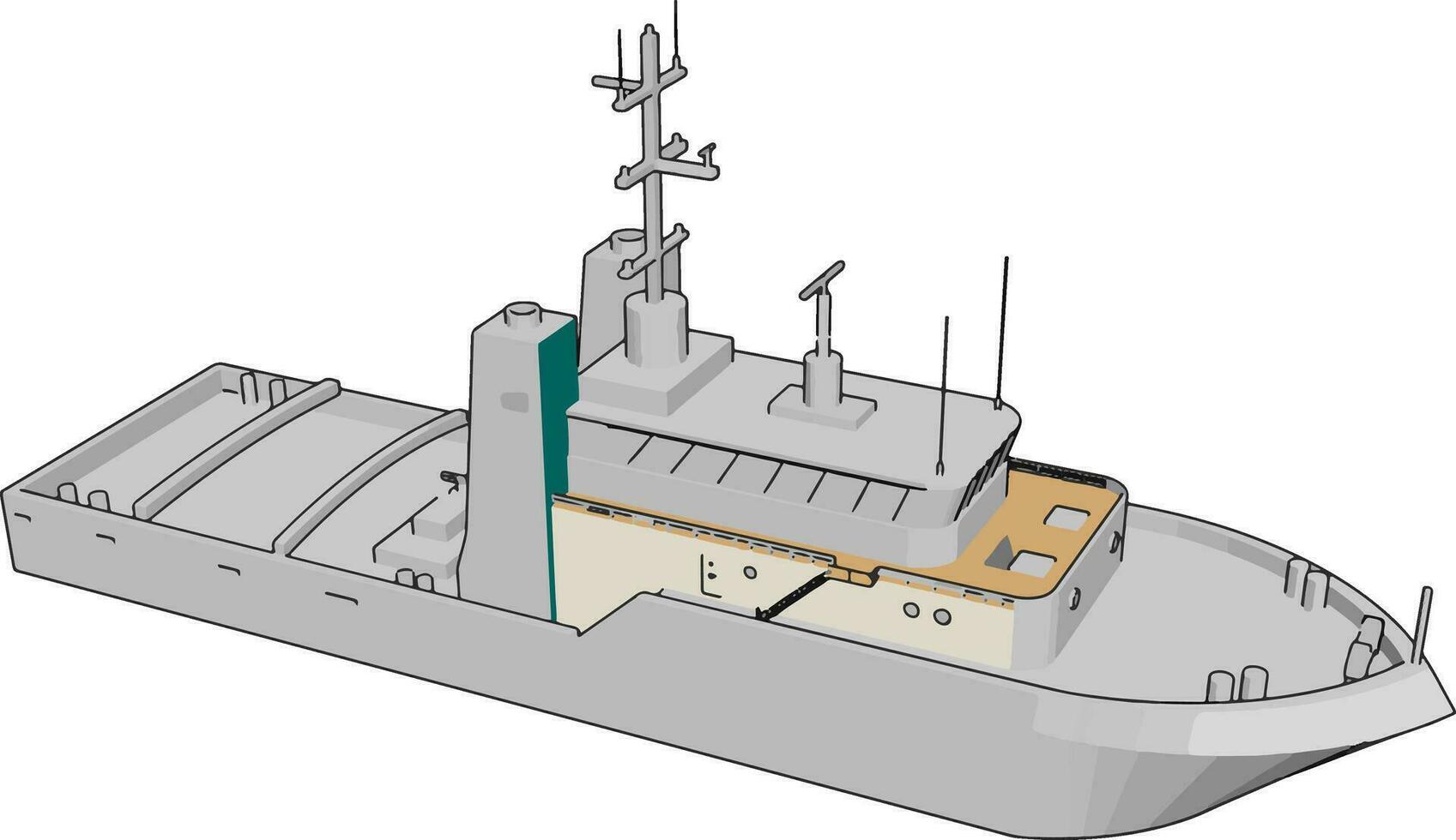 semplice cartone animato di un' bianca Marina Militare battaglia nave vettore illustrazione su bianca sfondo