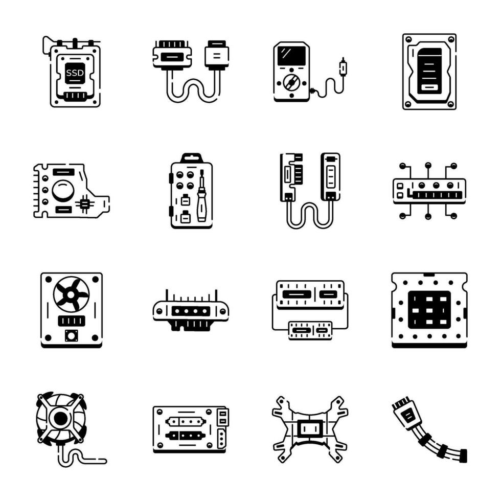 dispositivi e computer hardware linea icone vettore