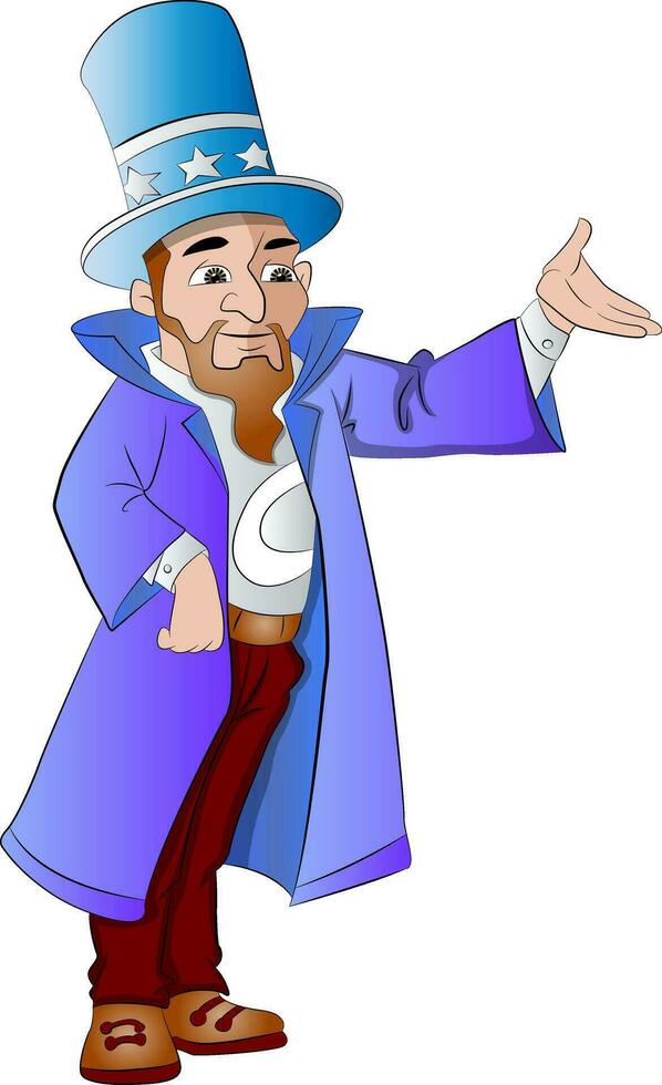cartone animato personaggio con cappello e cappotto vettore
