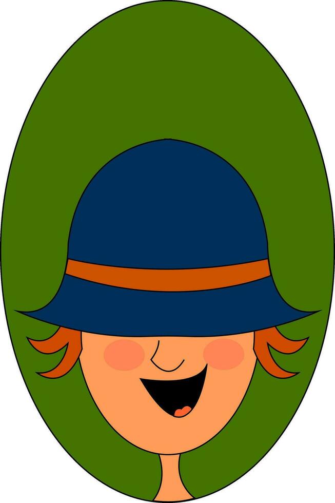 ritratto di un' contento ragazzo nel un' blu cappello al di sopra di verde sfondo vettore o colore illustrazione