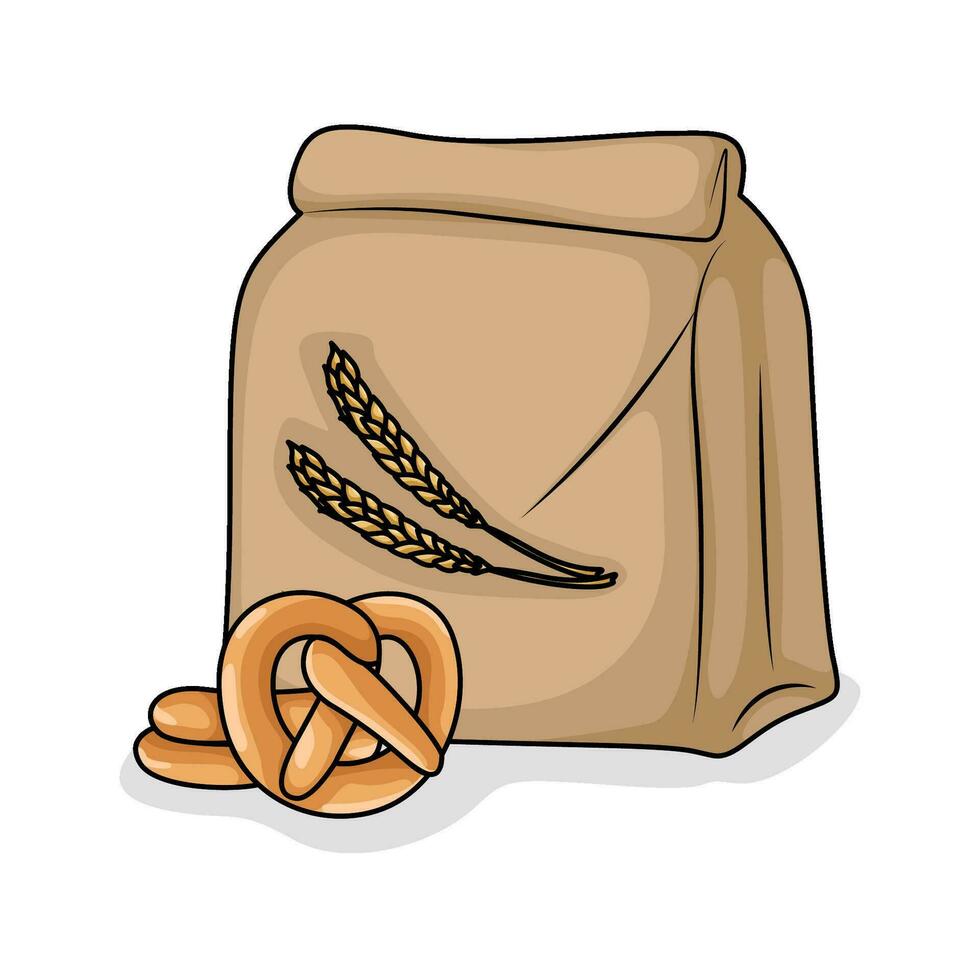 Farina pane pacchetto con Pasticcino illustrazione vettore