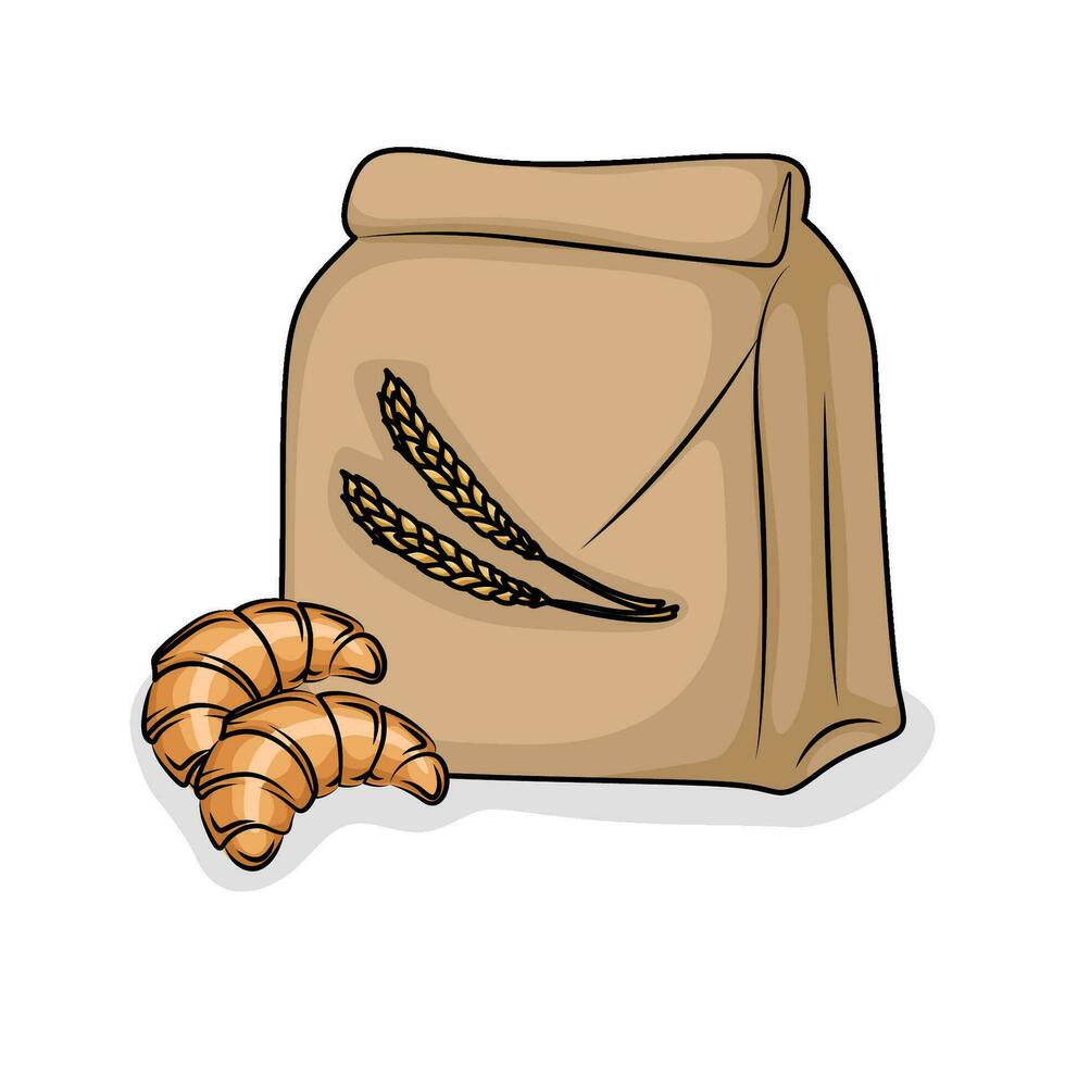 Farina pane pacchetto con Pasticcino illustrazione vettore