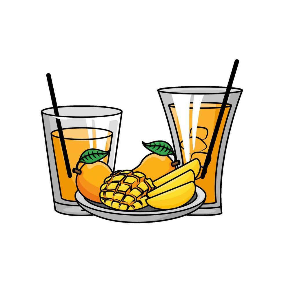 succo Mango con Mango frutta nel piatto illustrazione vettore
