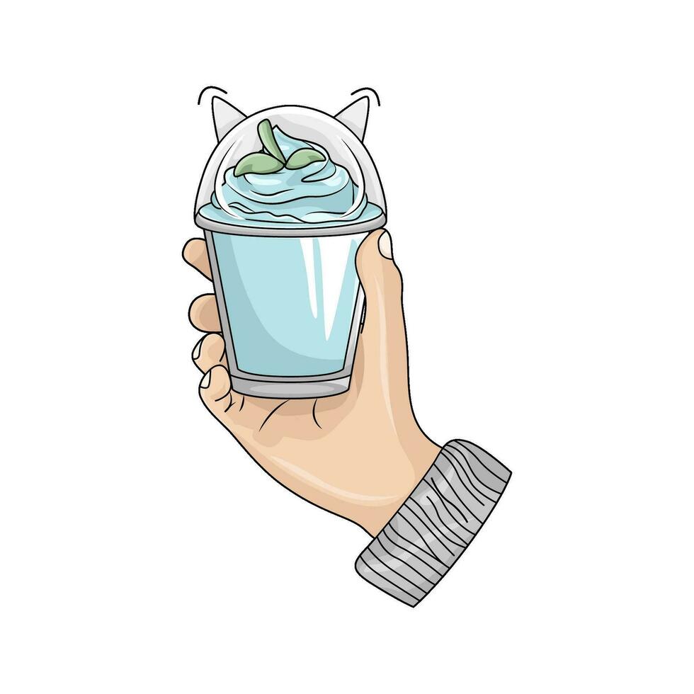 ghiaccio crema blu menta nel mano illustrazione vettore