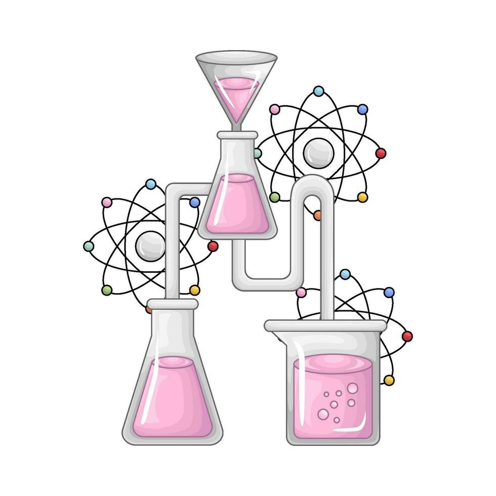 laboratorio pozione bottiglia con atomo illustrazione vettore
