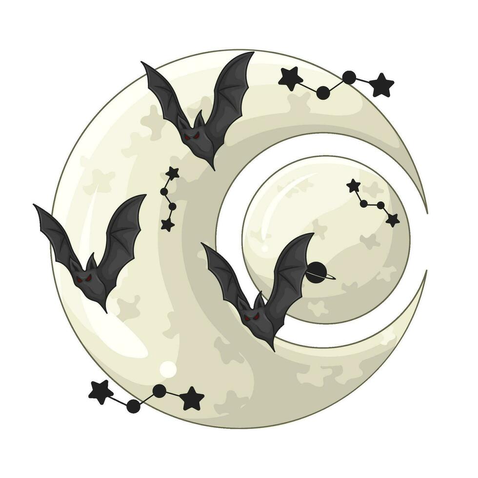 stella , Luna con pipistrello illusione vettore