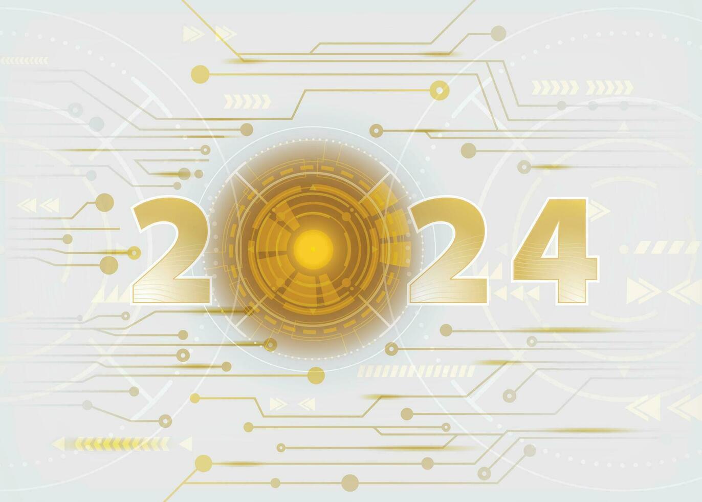 2024 nuovo anno tecnologia concetto oro e bianca hud colore lusso stile su bianca sfondo per celebrazione, carta, sfondo, in linea, pubblicità vettore