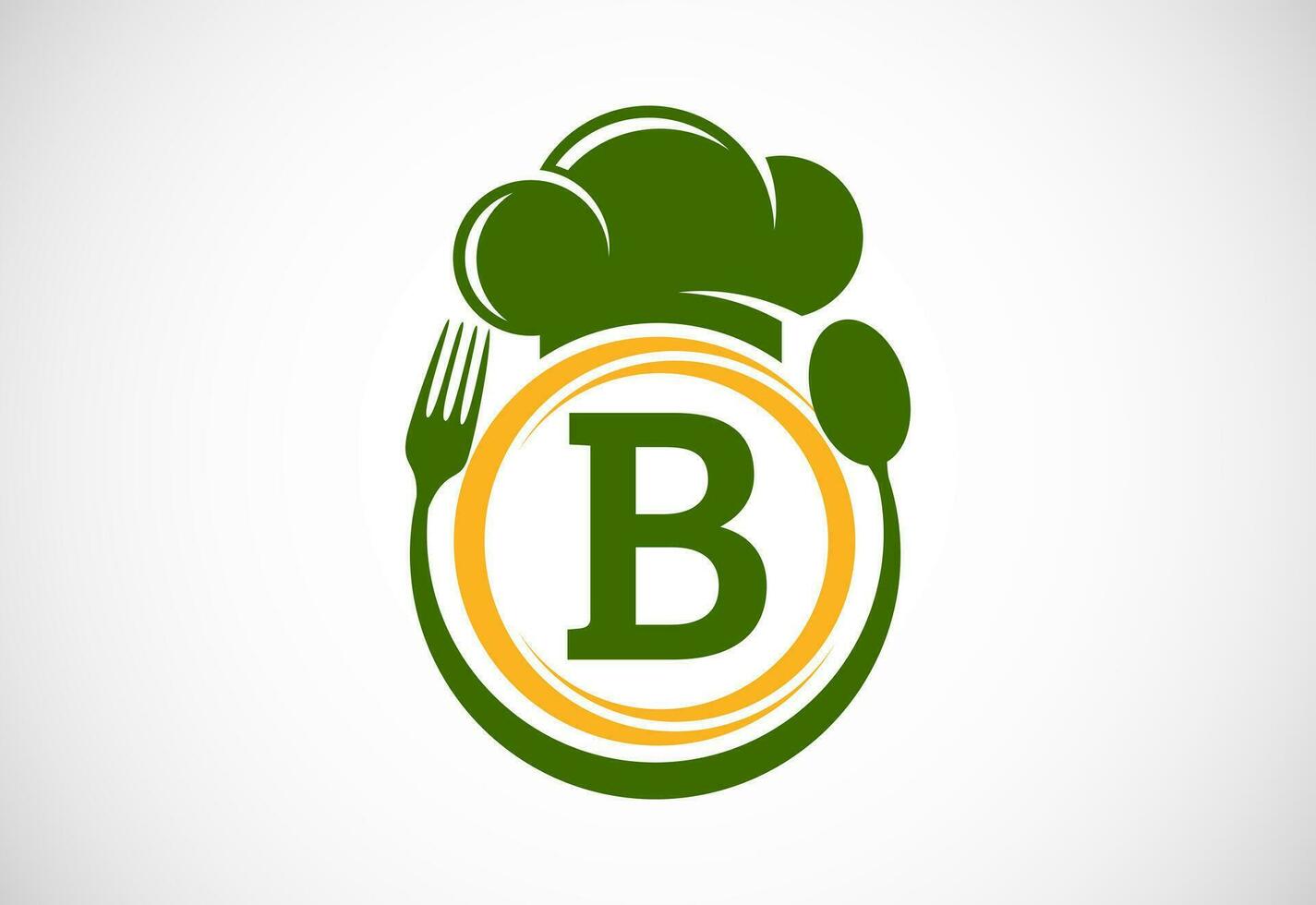 iniziale alfabeto B con capocuoco cappello, cucchiaio e forchetta. moderno vettore logo per bar, ristorante, cucinando attività commerciale, e azienda identità