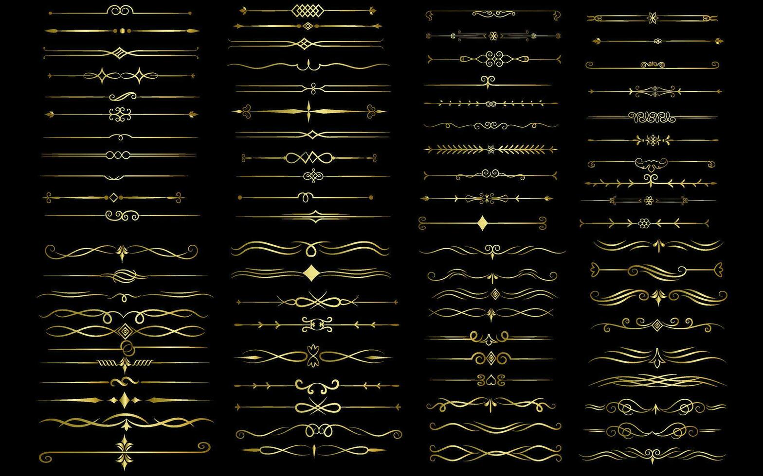 d'oro colore pagina divisore e design elementi. impostato di vario semplice nero divisore disegno, assortito divisore collezione modello vettore. collezione di floreale divisori elementi mega decorazione vettore